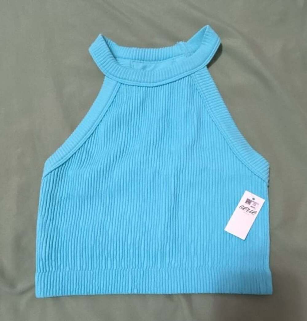 Aerie Superchill Seamless High Neck Bra Top Size S Blue